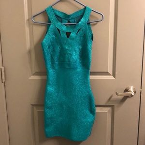 Turquoise Glitter bandage dress